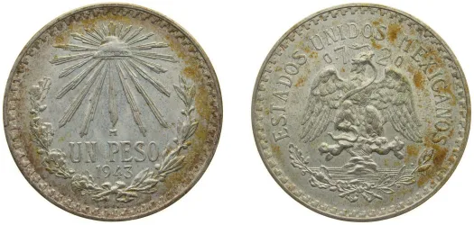 1943 M 1 Peso (UNC) - Mexico City Mint - Mexico | Coins NB