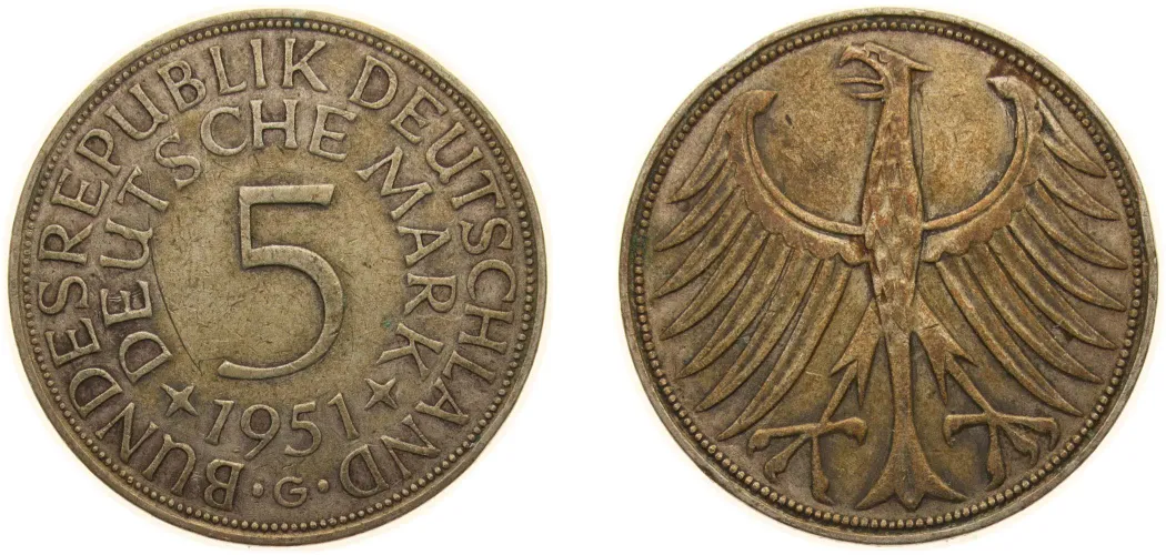 0 1 ドイツ 5マルク銀貨 Mark - 1951年 5マルク 西ドイツ Germany