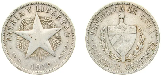 1915 40 Centavos (VF) - Philadelphia Mint - Cuba | Coins NB