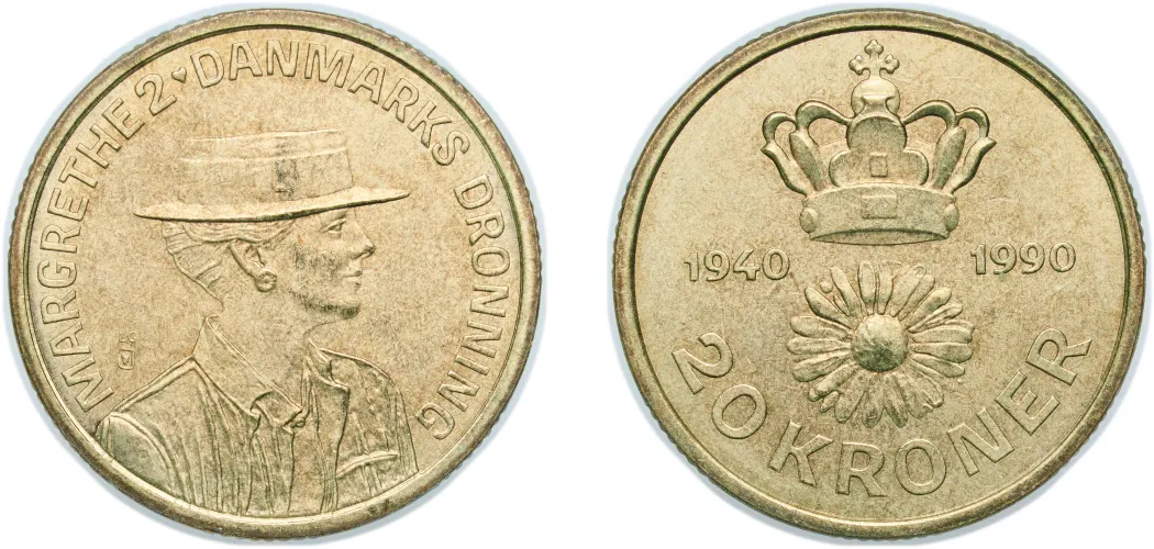 1990 LG 20 Kroner - Margrethe II (50th Birthday) (UNC) - Denmark