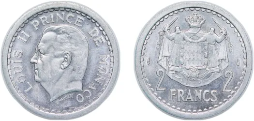 ND (1945) 2 Francs - Louis II (UNC) - Monaco | Coins NB - Auction