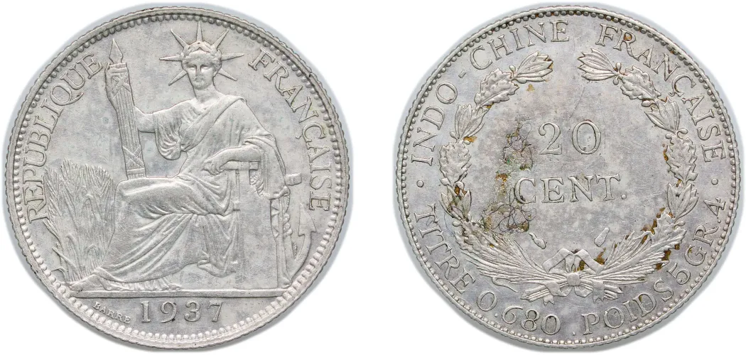 1937 20 Cents (XF) - Paris Mint - French Indochina | Coins NB