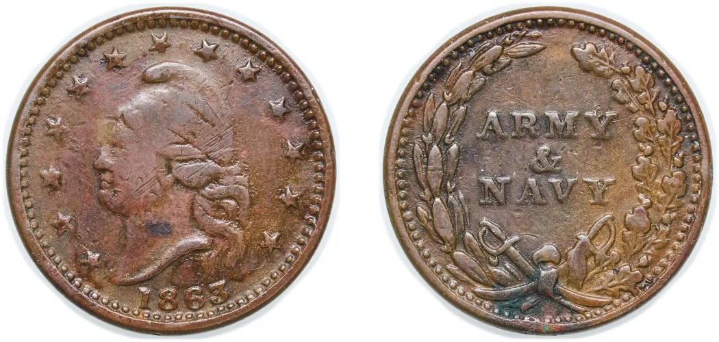 1863 1 Cent (Civil War Token - Army and Navy/Liberty Head) (VF