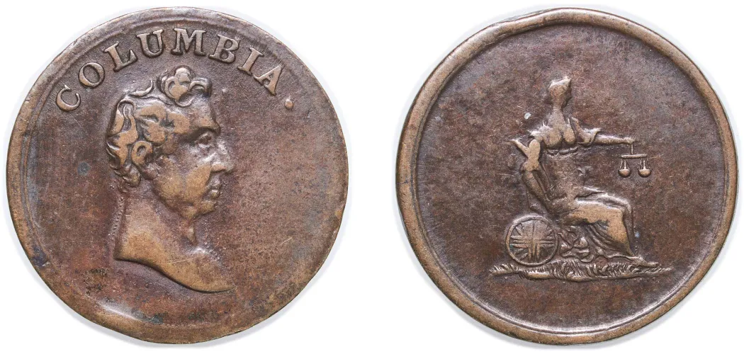Great Britain United Kingdom 1820 - 1830 Columbia Farthing Copper