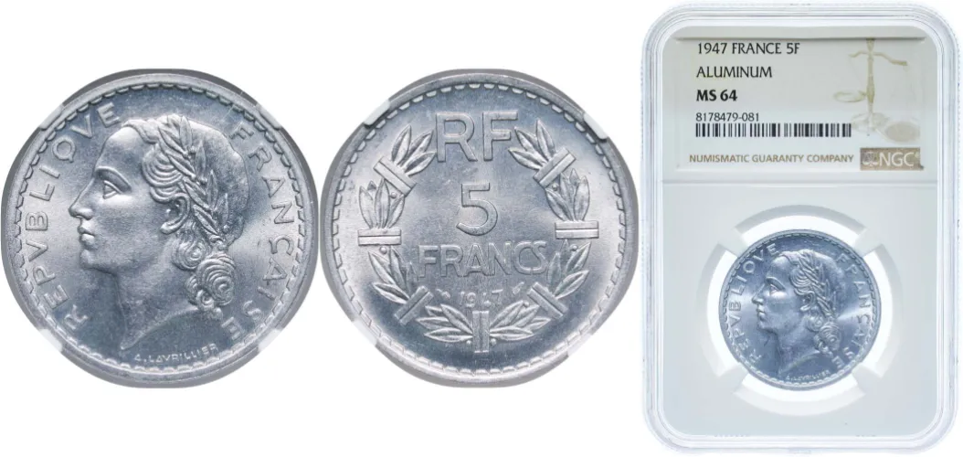 1949年 フランス 5フラン NGC MS 64 古銭 5 Francs 1947 (NGC MS 64) - France | Coins NB - Auction - CoinsNB