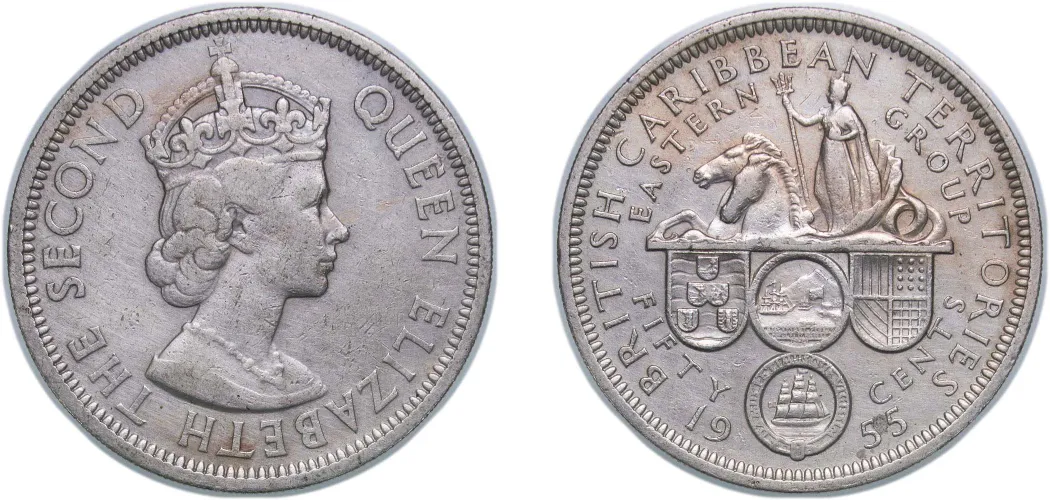 50 Cents - Elizabeth II (1st portrait) 1955 (XF) - Royal Mint