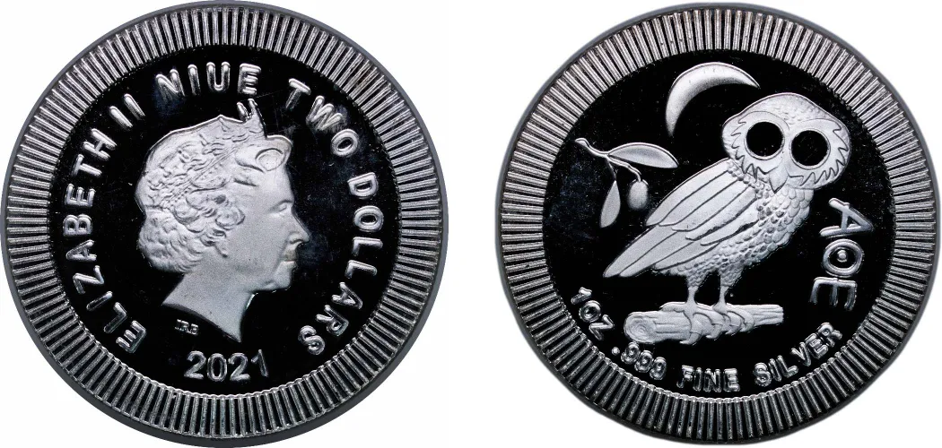 2021年 ニュージーランド 銀貨 2ドル 2 Dollars - 1OZ Elizabeth II (Athena Owl) 2021 (PF) - Niue | Coins