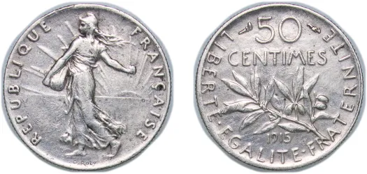 50 Centimes 1915 (VF) - France | Coins NB - Auction - CoinsNB E
