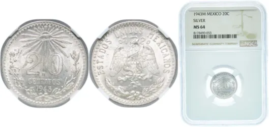 1 Peso 1944 M (NGC MS 65) - Mexico City Mint - Mexico | Coins NB