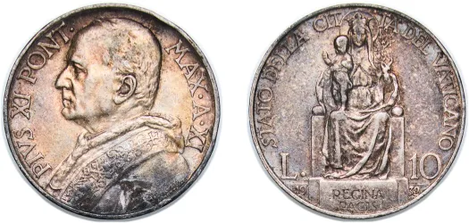 バチカン1929 Papal Arms, Pope Pius XI 未使用13種 10 Lire - Pius XI 1932 (XF) - Vatican City | Coins NB - Auction