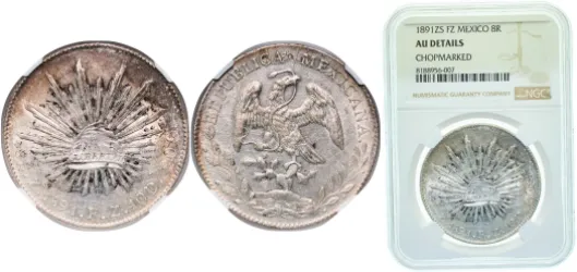 8 Reales 1891 Zs FZ (NGC AU) - Mexican Mint - Mexico | Coins NB