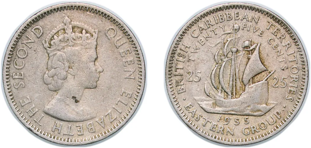 25 Cents - Elizabeth II (1st portrait) 1955 (XF) - Royal Mint