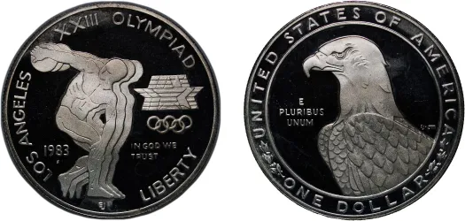 【認定書付】1983 XXIII Olympiad 1ドル銀貨 Sミント 1 Dollar (XXIII Olympiad Los Angeles) 1983 S (PF) - United States