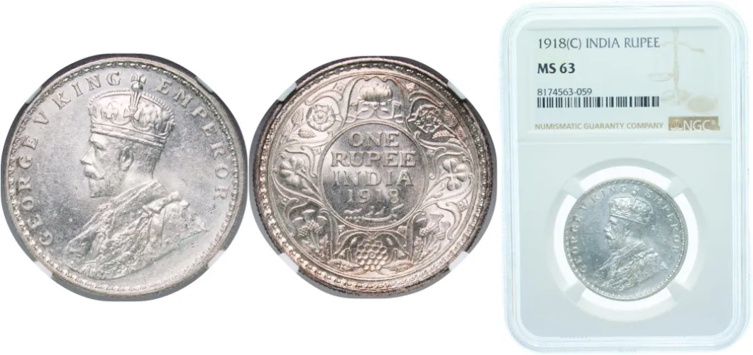 1 Rupee - George V 1918 (NGC MS 63) - India | Coins NB - Auction