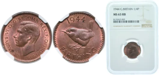 1 Farthing - George VI (with 'IND:IMP') 1944 (NGC MS 63) - Great