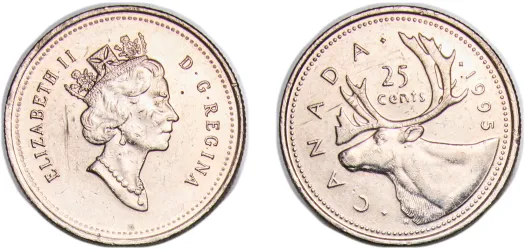 25 Cents - Elizabeth II (3rd portrait) 1995 (XF) - Canada | Coins