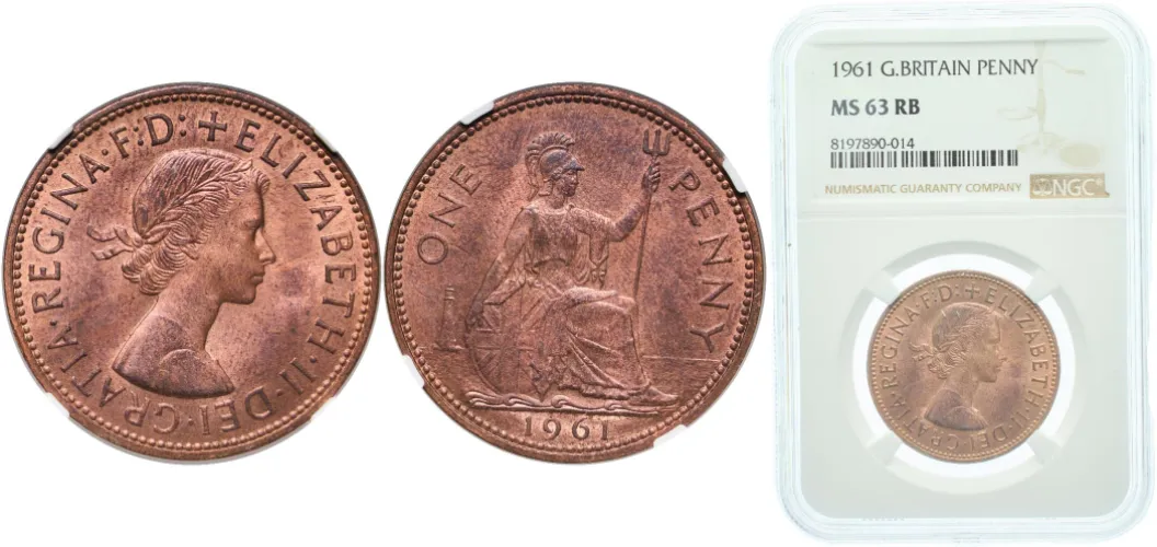 1 Penny - Elizabeth II (1st portrait; without 'BRITT:OMN') 1961
