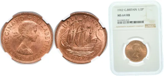 1958 ½ Penny - Elizabeth II (NGC MS 64) - Royal Mint (Tower Hill