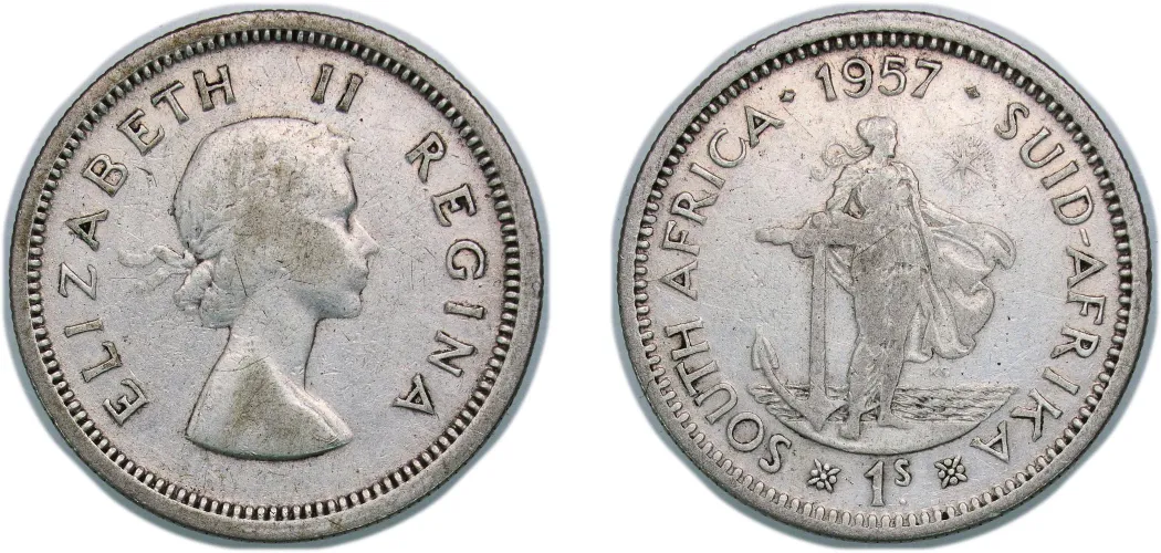 1 Shilling - Elizabeth II (1st portrait) 1957 (VF) - South Africa
