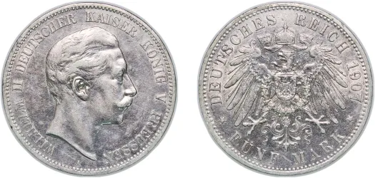 5 Mark - Wilhelm II 1907 A (XF) - Berlin Mint - Germany | Coins NB