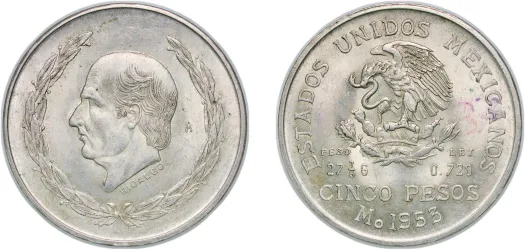 5 Pesos 1953 Mo (UNC) - Mexico City Mint - Mexico | Coins NB