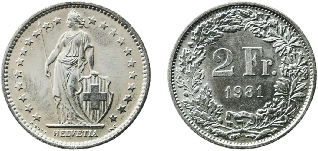 2 Francs (Helvetia standing; copper-nickel) 1981 (PF) - Bern Mint