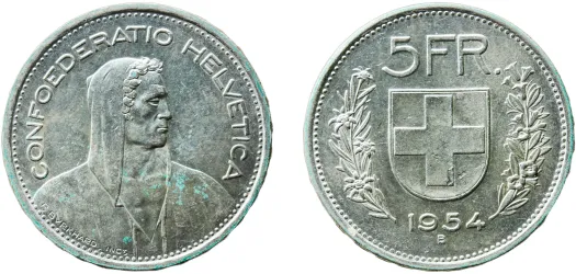 5 Francs (Herdsman; silver; small type) 1954 B (AU) - Bern Mint