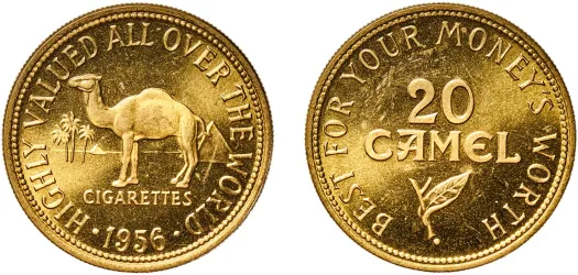 camel cigarettes silver coin Token - Camel cigarettes (20 Camel) 1956 (UNC) - United States | Coins NB -  Auction
