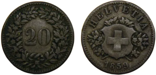 2 Francs (Helvetia standing; silver) 1961 B (UNC) - Bern Mint
