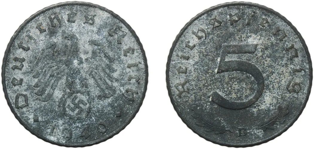 D.S.T. - Fünfundzwanzig 5 Reichspfennig 1940 B (VF) - Vienna Mint - Germany | Coins NB