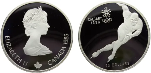 1987 20 Dollars 1988 Winter Olympics, Calgary, Ski Jump (PF