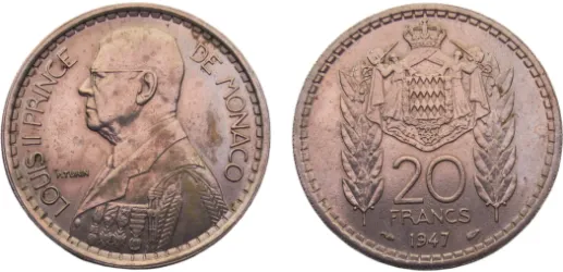 ND (1945) 2 Francs - Louis II (UNC) - Monaco | Coins NB - Auction